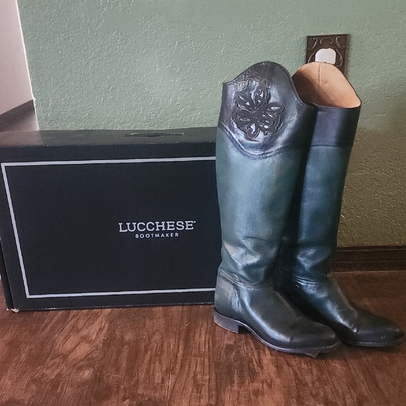 Lucchese Black Leather Riding Boots